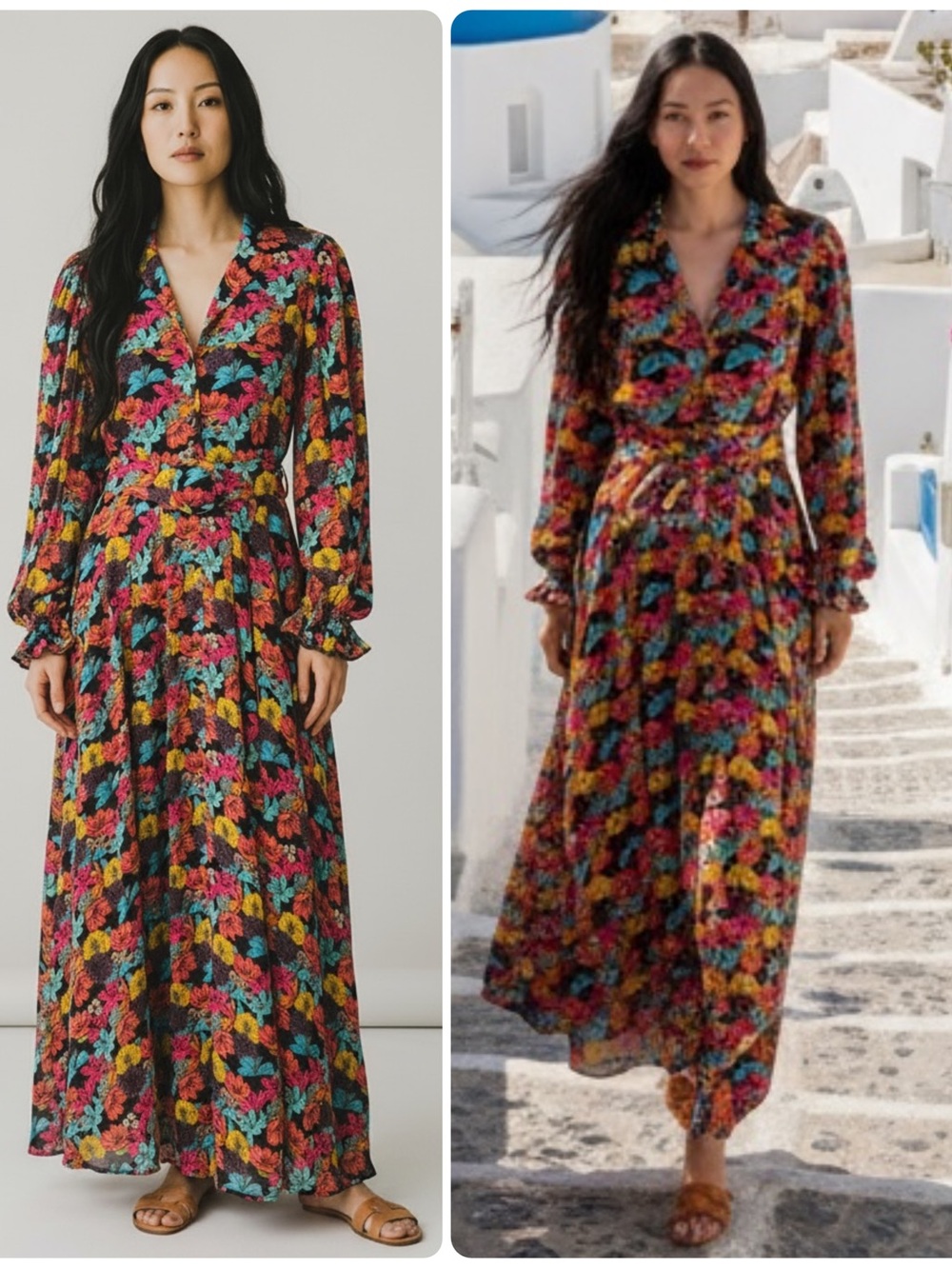 GUL HURGEL Viscose/Cotton Floral Belted Button-Down Shirt Maxi Dress NWT $1686